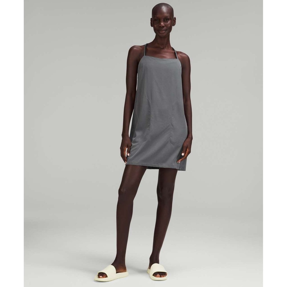 Lululemon Womens Gray Mini Dress Adjustable Thin Straps Pockets‎ Size 6 Athletic